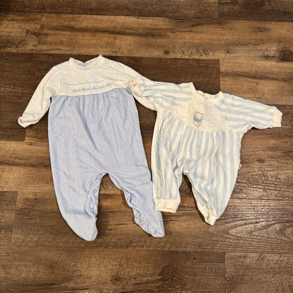 Lot of 2 Vintage 1990s Little Me Bodysuits 9mo 18mo? Blue Embroidered READ